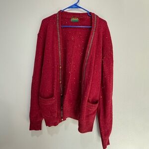 vtg Oakton Mens XL 80's 90's Red Speckled Wool Cardigan Sweater grandpa cobain